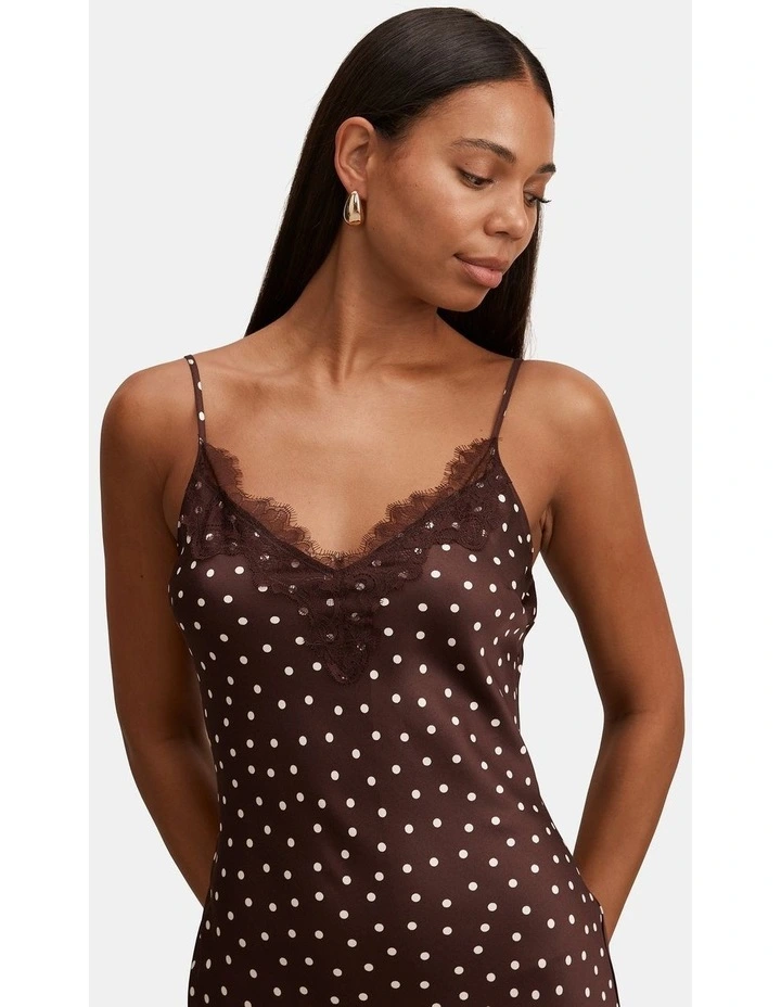 Jess Lace Trim Midi Dress in Brown image 4