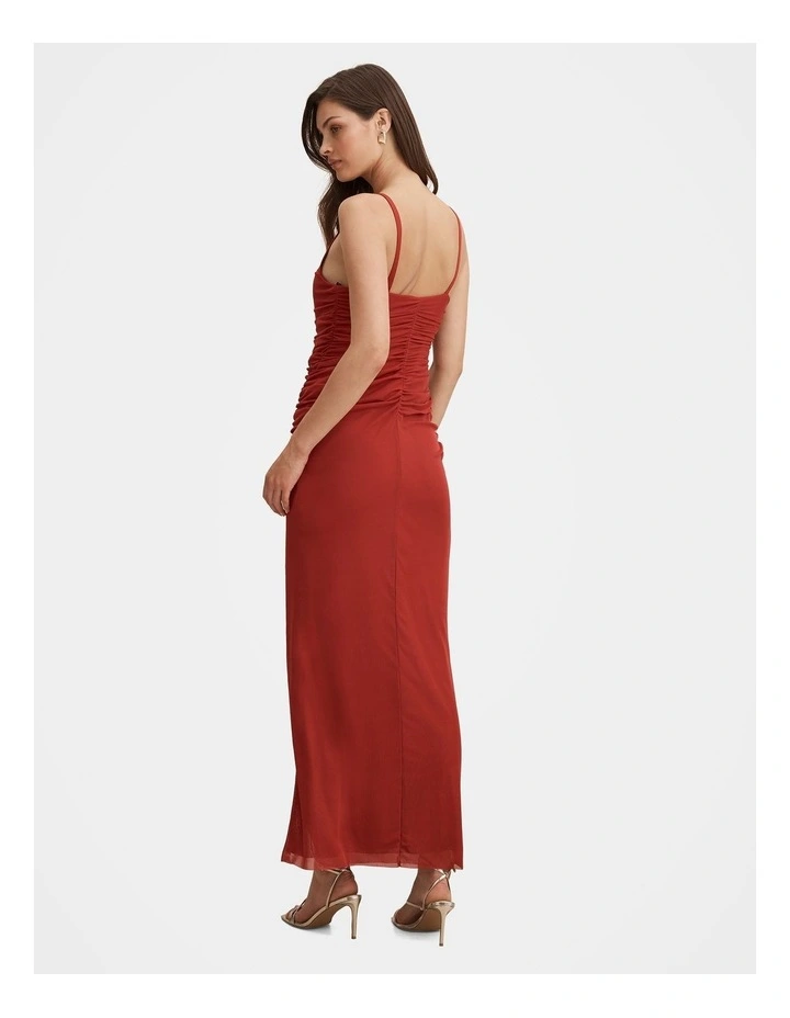 Evie Ruched Mesh Bodycon Dress in Red image 2