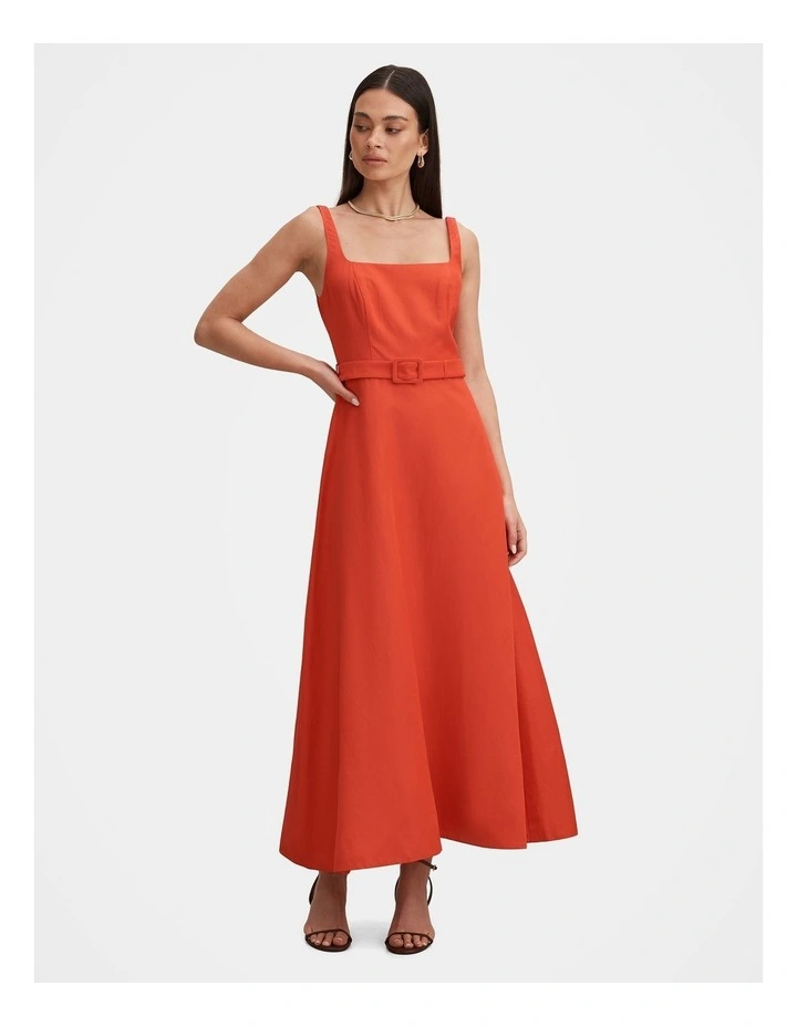 Hayden Square Neck Midi Dress in Red image 1