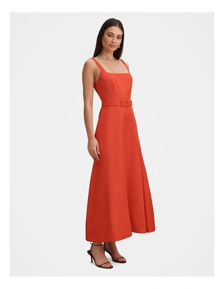 Hayden Square Neck Midi Dress in Red image 3