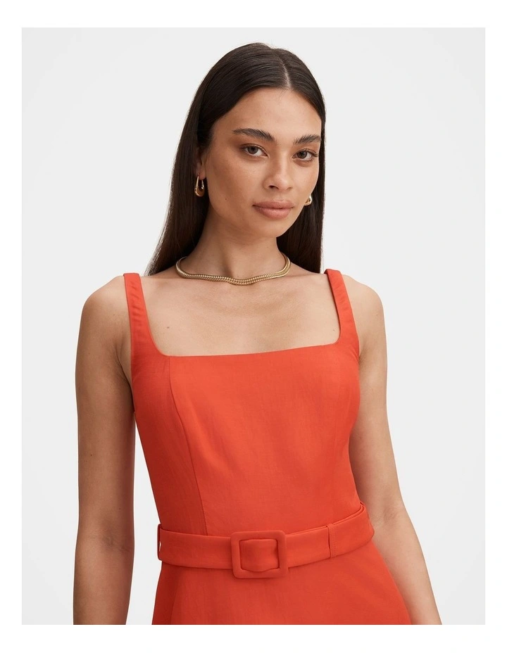Hayden Square Neck Midi Dress in Red image 4