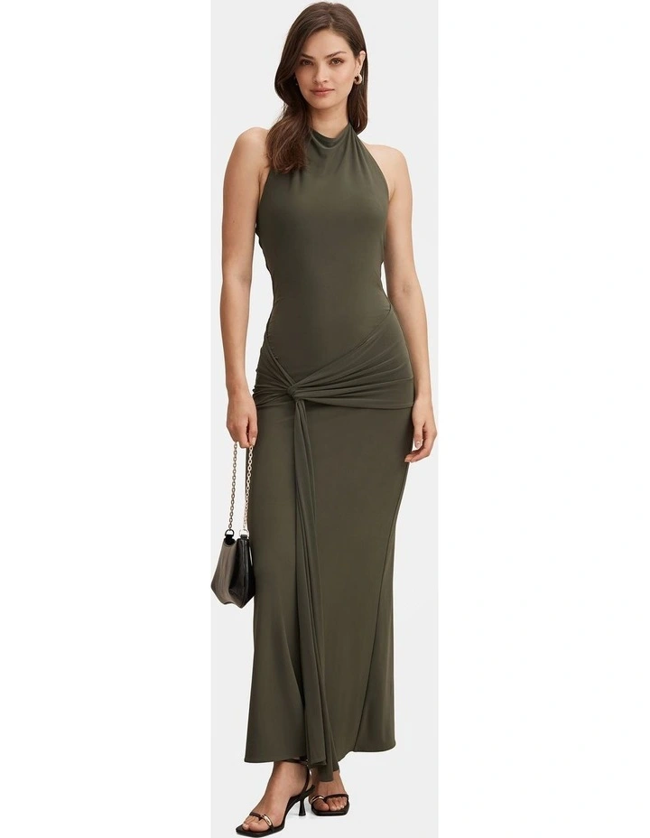 Abby Halter Neck Jersey Maxi Dress in Green image 1