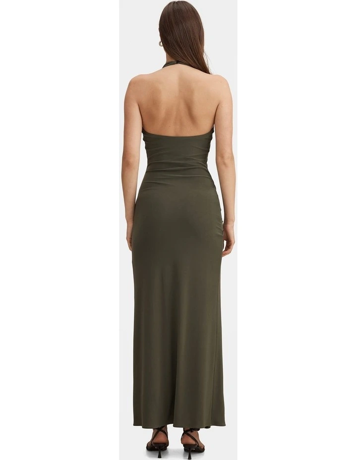 Abby Halter Neck Jersey Maxi Dress in Green image 2