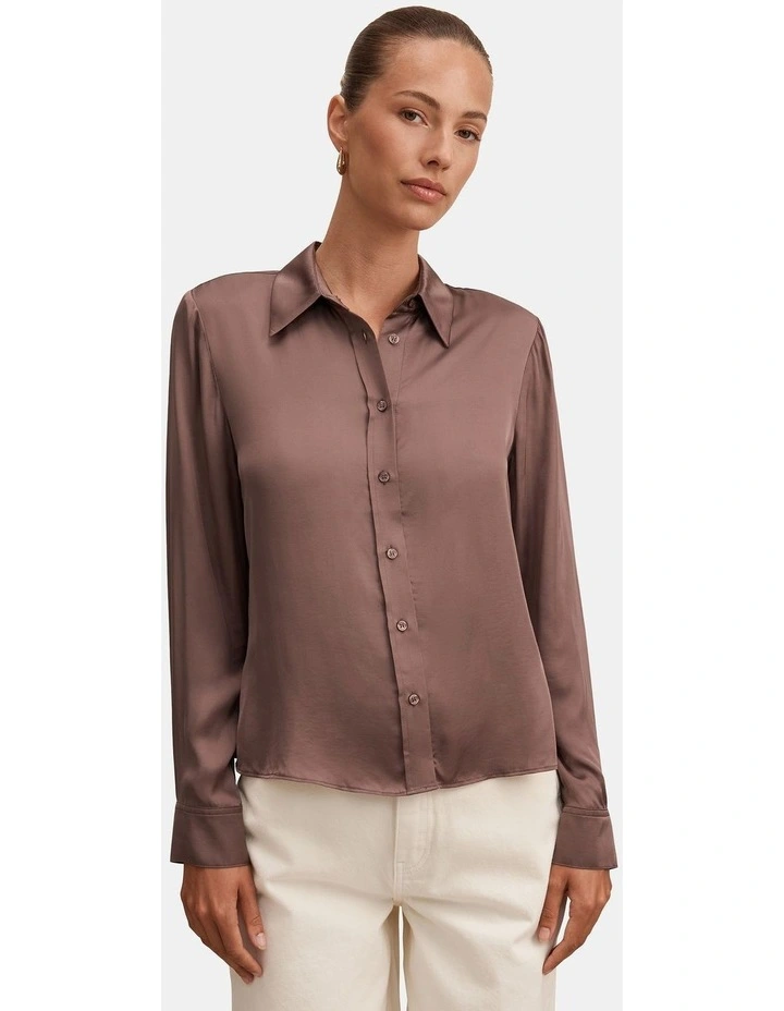 Carter Satin Shirt in Brown image 1
