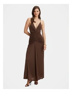 Jazzy Slinky Jersey Maxi Dress in Brown