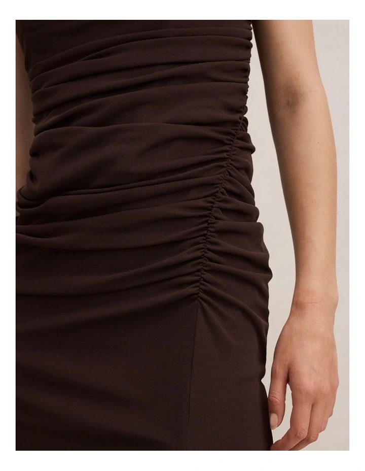 Evie Ruched Mesh Bodycon Dress in Brown image 4