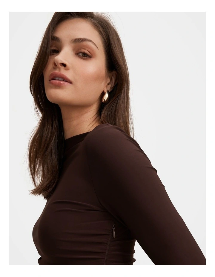 Charlie Long Sleeves Mini Dress in Chocolate image 4