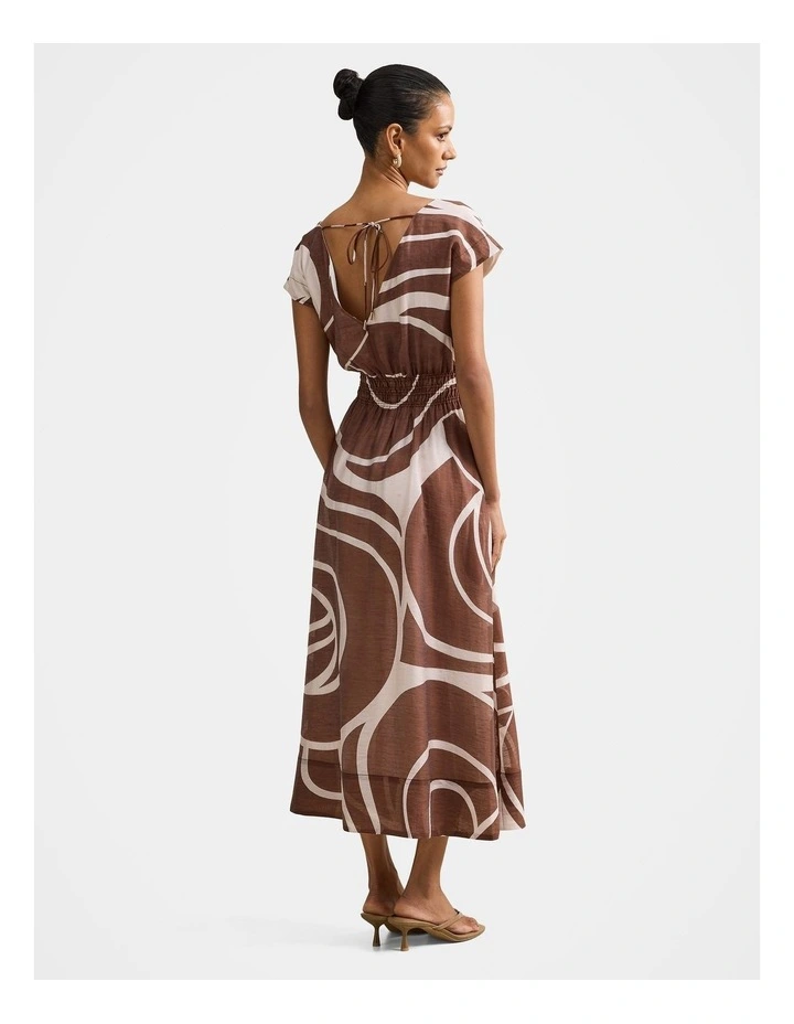 Callie Elastic Waist Midi Dress in Brown image 2