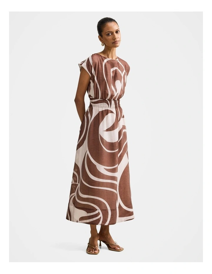 Callie Elastic Waist Midi Dress in Brown image 3