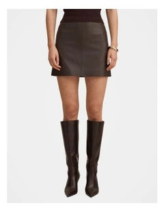 Lauren Vegan Leather Mini Skirt in Brown