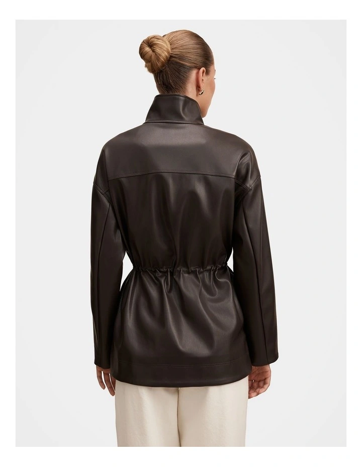Cassidy Cinched Waist Faux Leather Shacket in Brown image 2