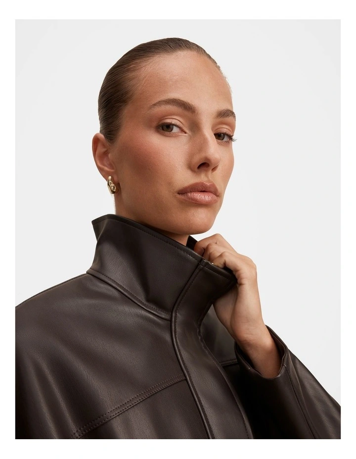 Cassidy Cinched Waist Faux Leather Shacket in Brown image 4