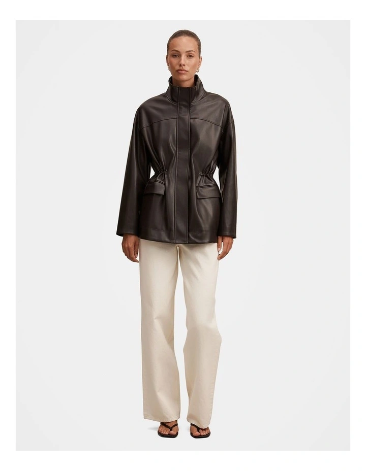 Cassidy Cinched Waist Faux Leather Shacket in Brown image 5