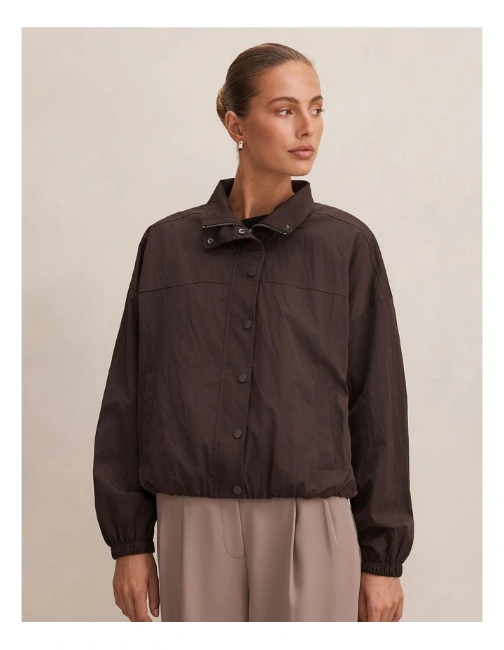 Eliza Funnel Neck Windbreaker Jacket in Brown image 1