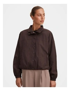 Eliza Funnel Neck Windbreaker Jacket in Brown