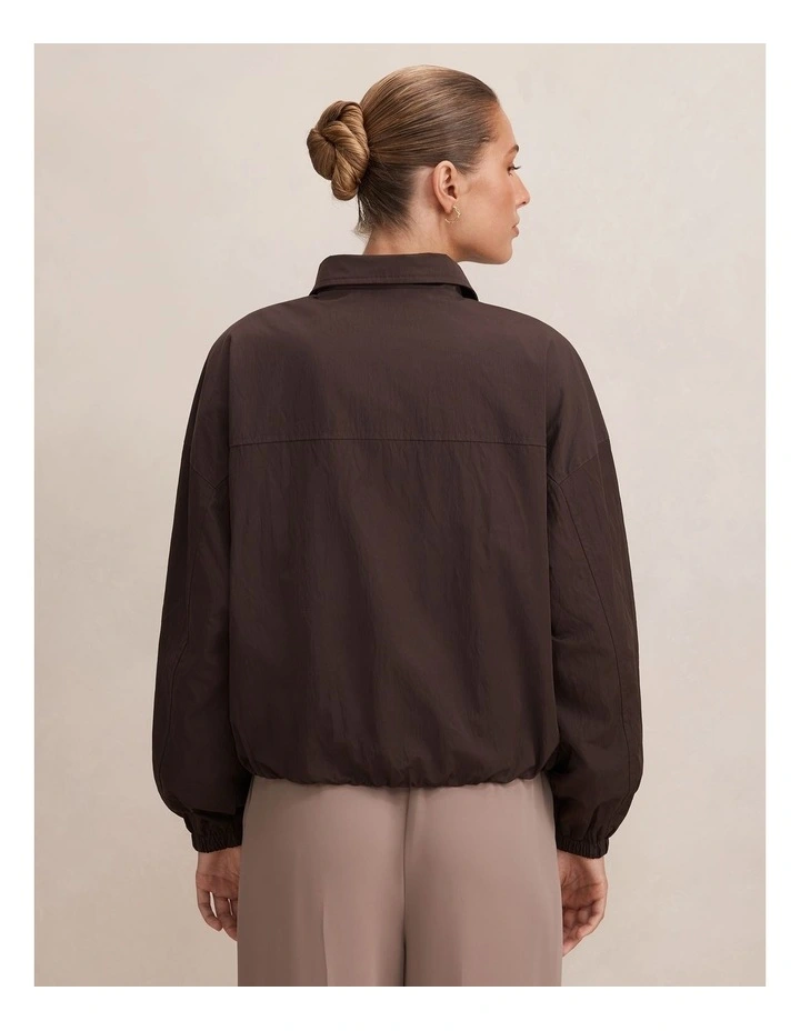 Eliza Funnel Neck Windbreaker Jacket in Brown image 2