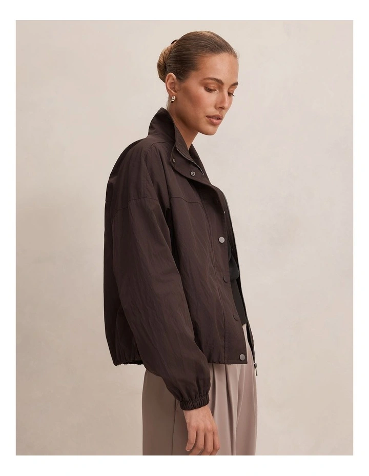Eliza Funnel Neck Windbreaker Jacket in Brown image 3