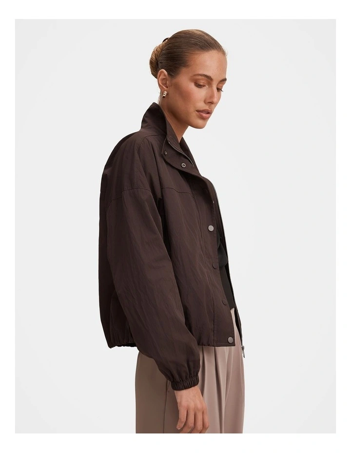 Eliza Funnel Neck Windbreaker Jacket in Brown image 3