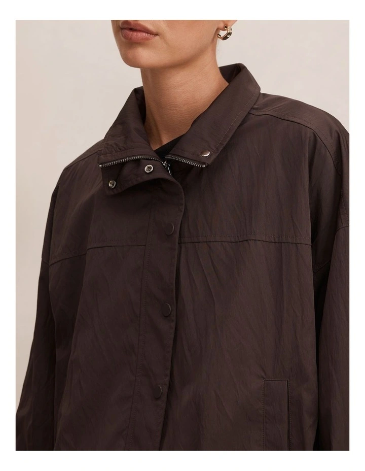 Eliza Funnel Neck Windbreaker Jacket in Brown image 4