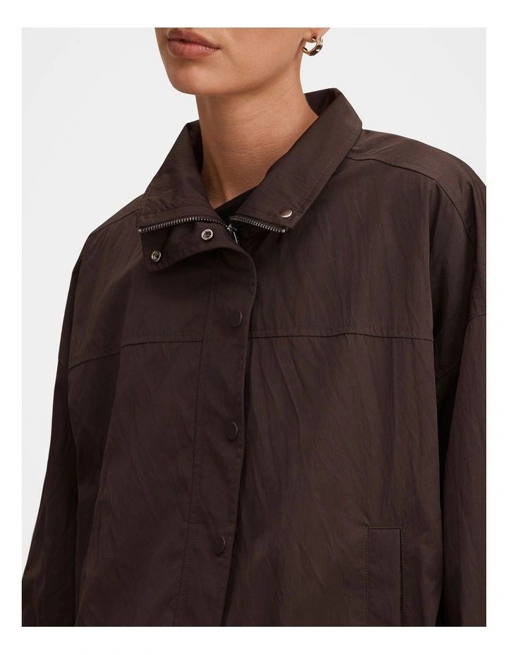Eliza Funnel Neck Windbreaker Jacket in Brown image 4