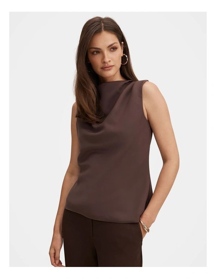 Scout Sleeveless Drape Top in Brown image 1