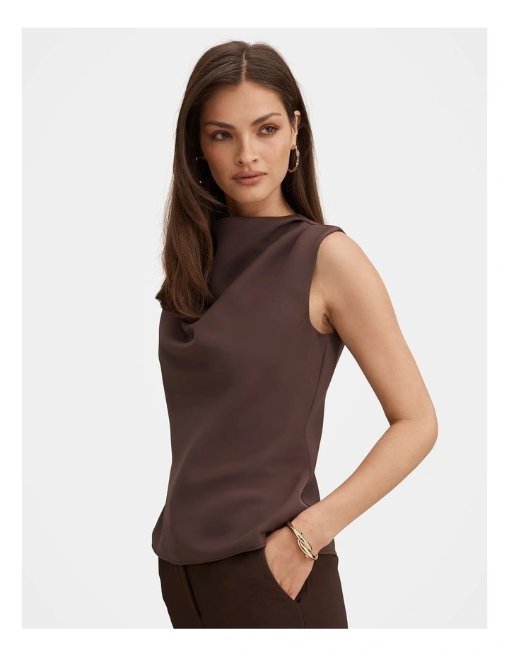 Scout Sleeveless Drape Top in Brown image 3
