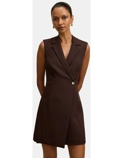 Winslet Wrap Blazer Mini Dress in Brown