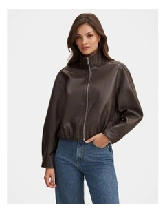 Julia Vegan Leather Harrington Jacket in Brown