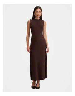 Jayden Satin Mixed Midi Dress in Brown