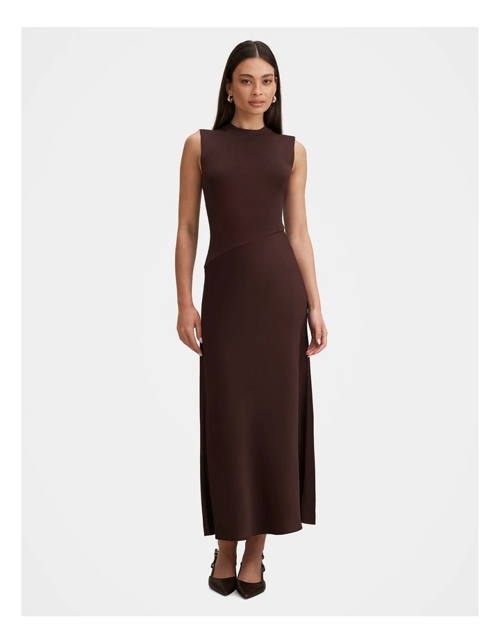 Jayden Satin Mixed Midi Dress in Brown image 1