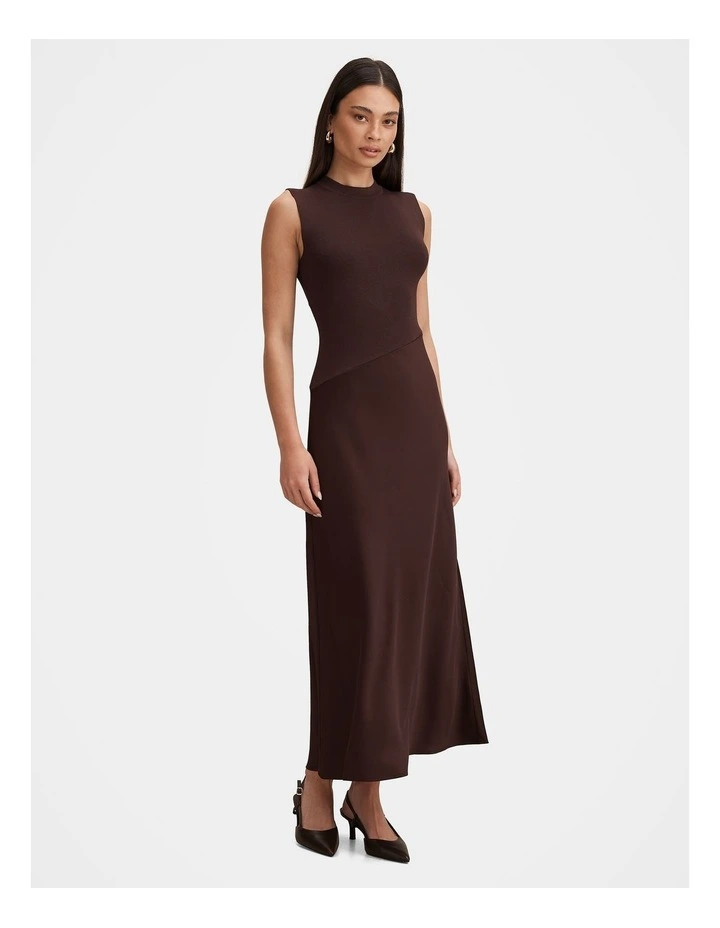 Jayden Satin Mixed Midi Dress in Brown image 3