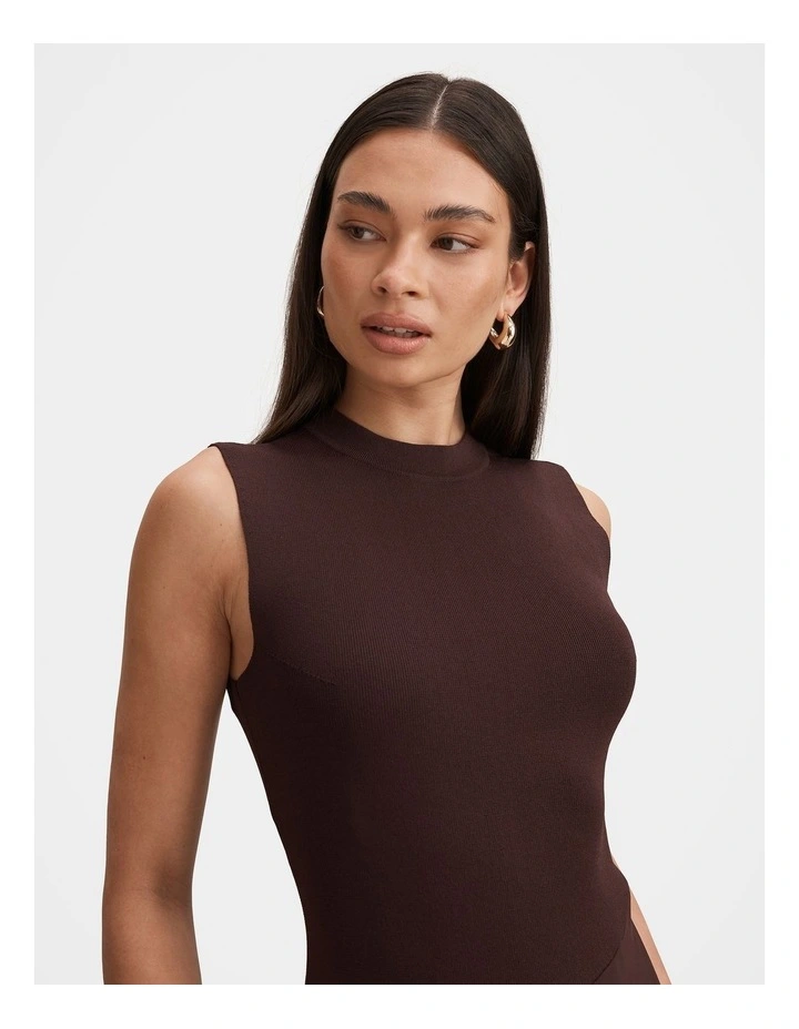 Jayden Satin Mixed Midi Dress in Brown image 4
