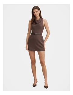 Delaney Cowl Neck Mini Dress in Chocolate
