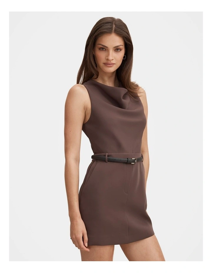 Delaney Cowl Neck Mini Dress in Chocolate image 3