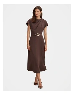 Kylee Button Neck Dress in Brown