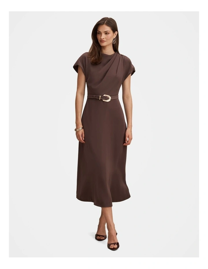 Kylee Button Neck Dress in Brown image 1