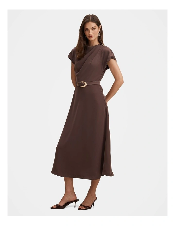 Kylee Button Neck Dress in Brown image 3