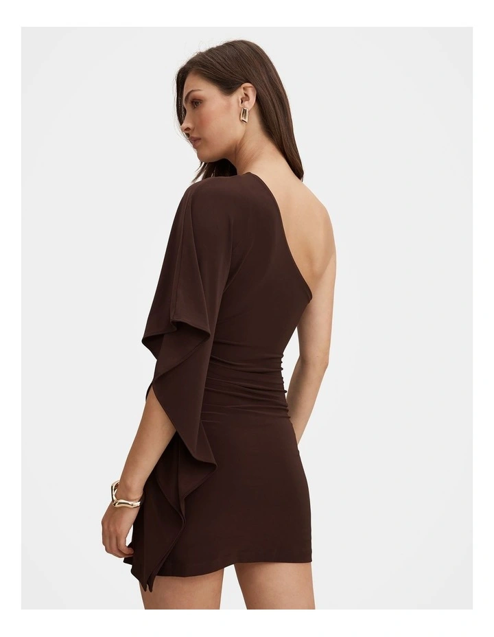 Adriana One Shoulder Mini Dress in Chocolate image 2