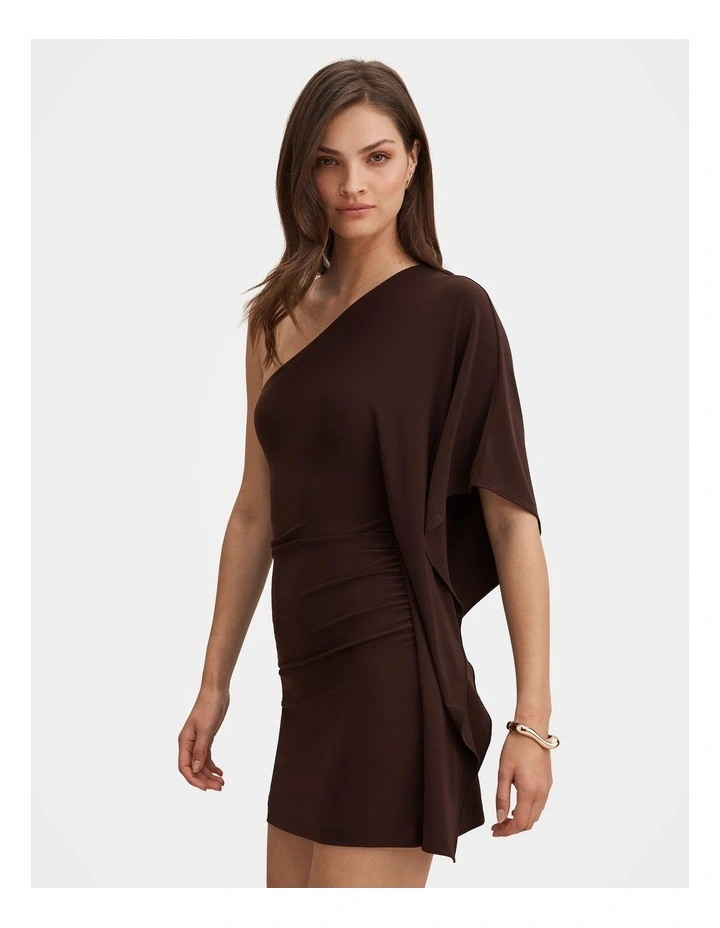 Adriana One Shoulder Mini Dress in Chocolate image 3