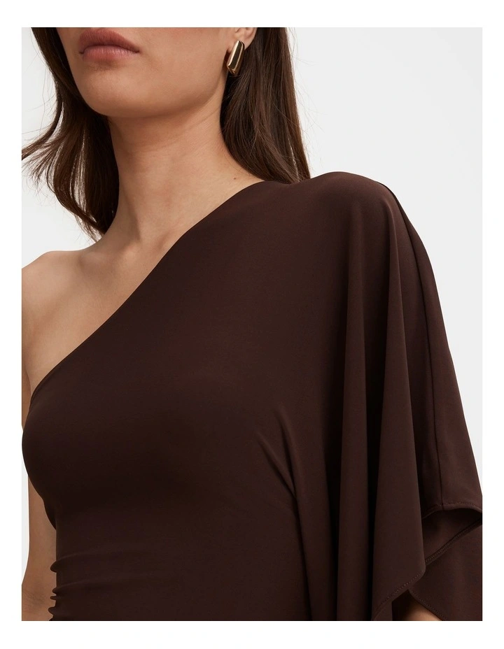 Adriana One Shoulder Mini Dress in Chocolate image 4