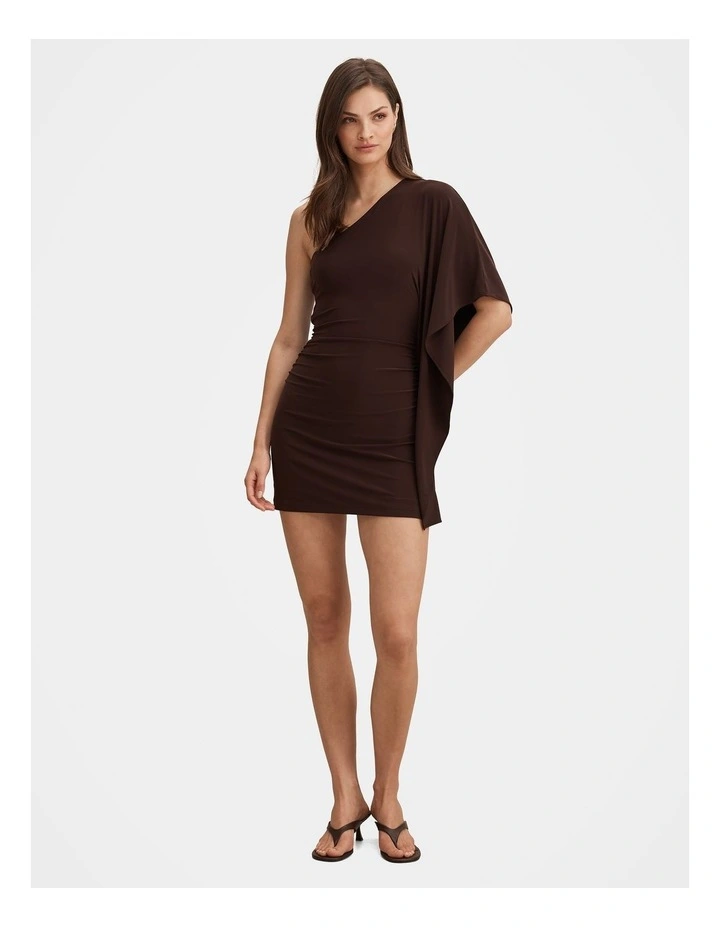 Adriana One Shoulder Mini Dress in Chocolate image 5