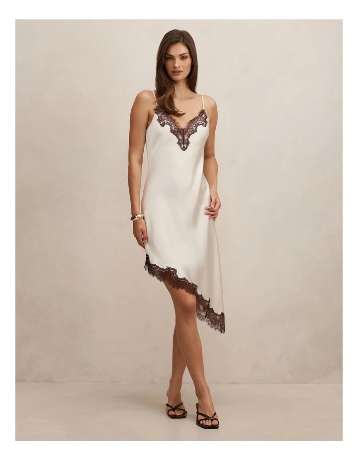 Posie Asymmetrical Lace Slip Dress in Cream image 1