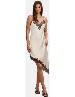 Posie Asymmetrical Lace Slip Dress in Cream