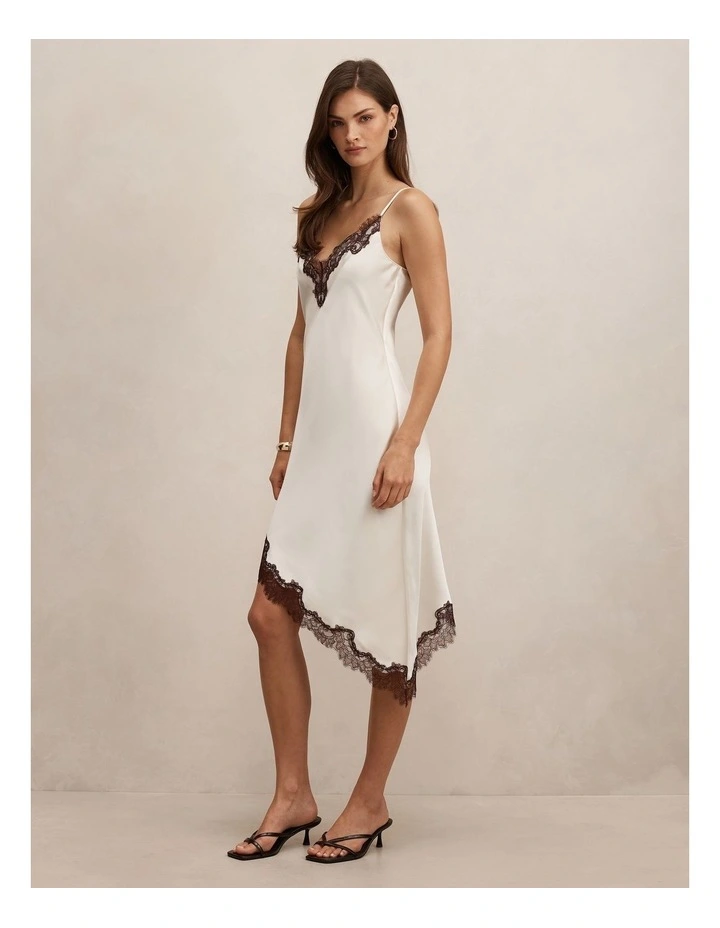 Posie Asymmetrical Lace Slip Dress in Cream image 3