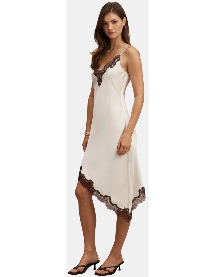 Posie Asymmetrical Lace Slip Dress in Cream image 3