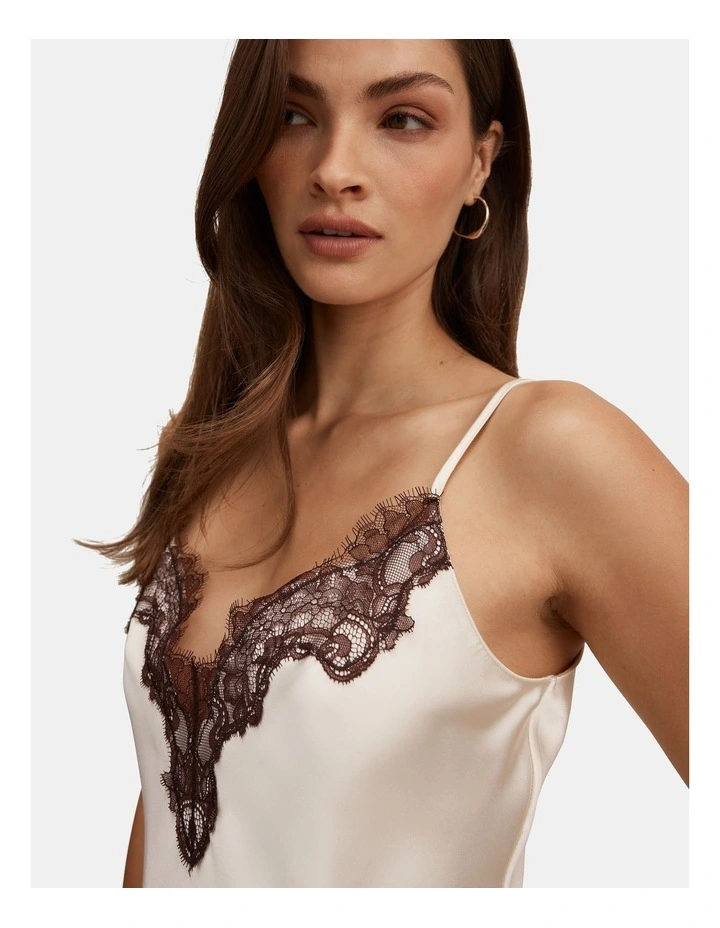 Posie Asymmetrical Lace Slip Dress in Cream image 4