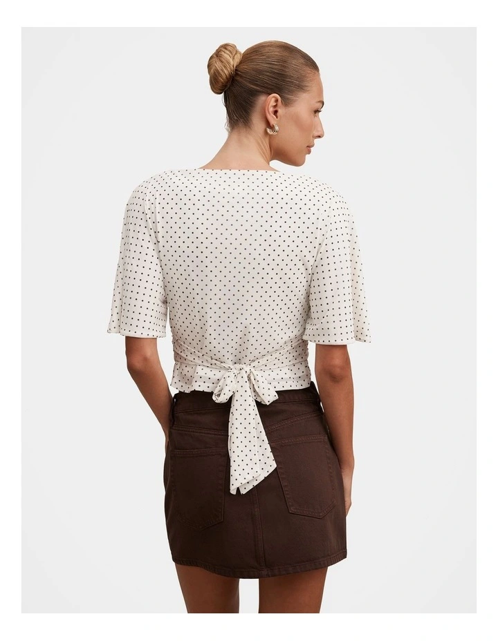 Paige Flutter Sleeves Tie Back Top in Cream image 2