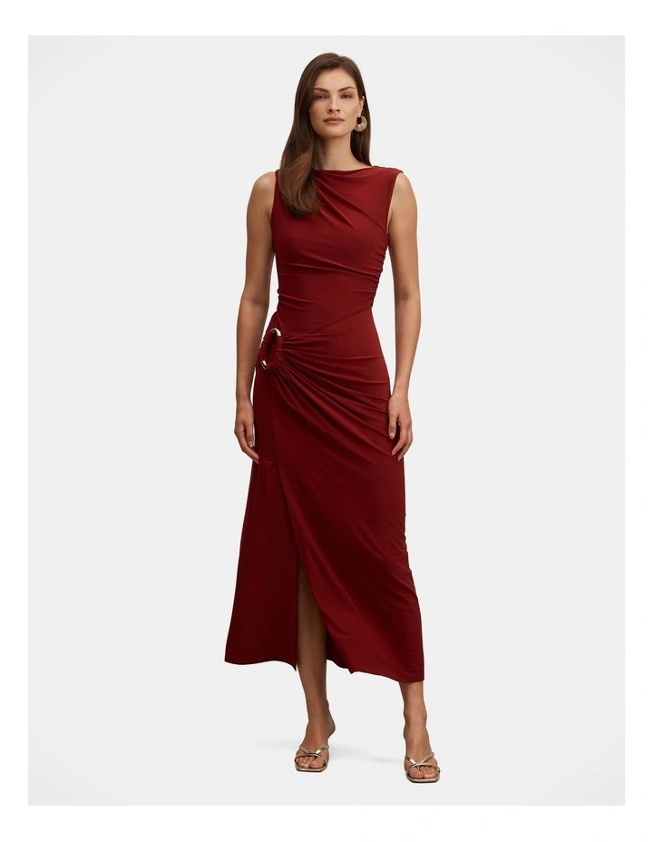 Fiora Hardware Jersey Midi Dress in Red image 1