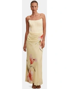 Isra Printed Strapless Maxi Dress in Yellow