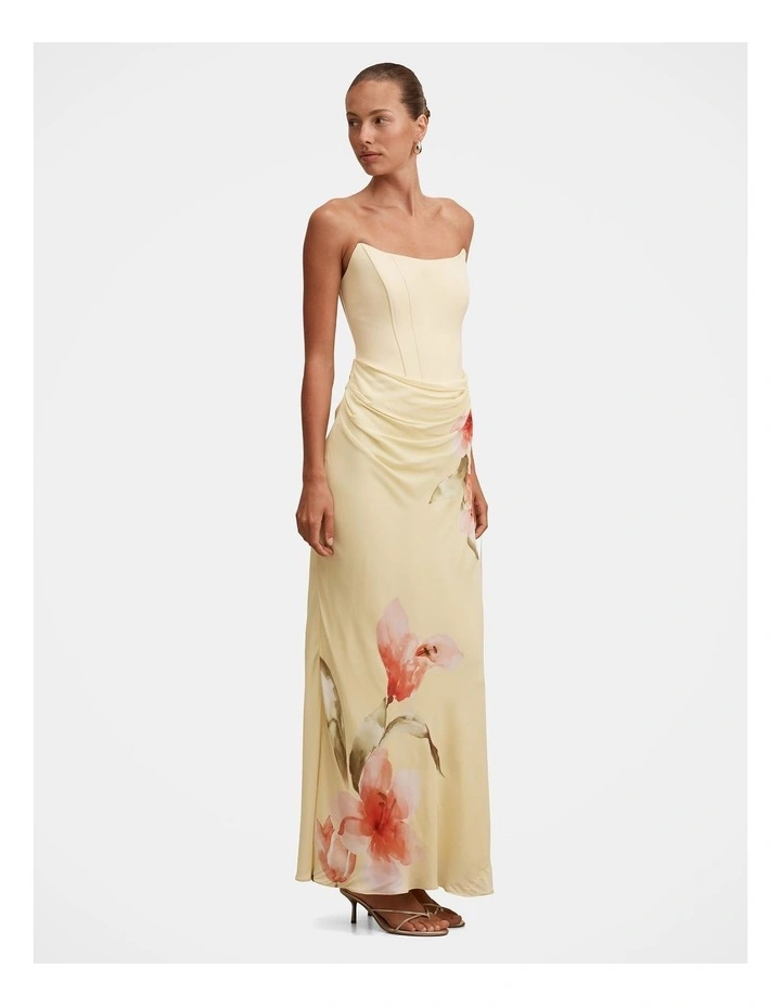 Isra Printed Strapless Maxi Dress in Yellow image 3